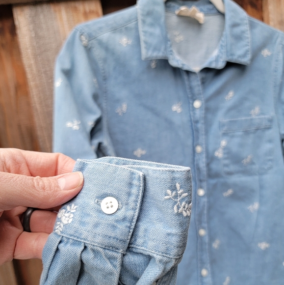 Sezane Tomboy Shirt In Embroidered Denim Sz 34 Us 2 - Picture 5 of 13